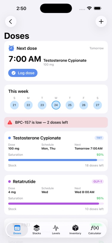 MacroPep Doses / protocol tracker screen